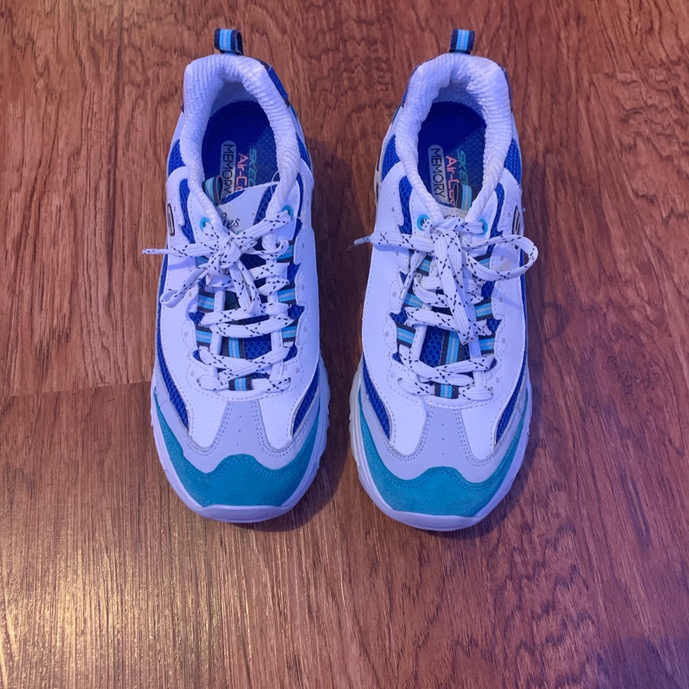 blue and teal memory foam sketchers